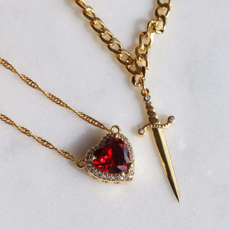Heart And Sword Necklace Set (+ FREE Gift Box)